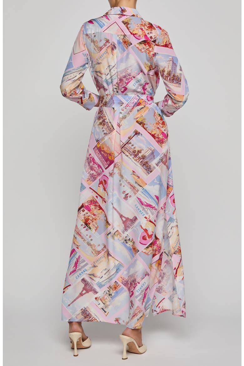 Cameron Print Long Sleeve Silk Maxi Shirtdress