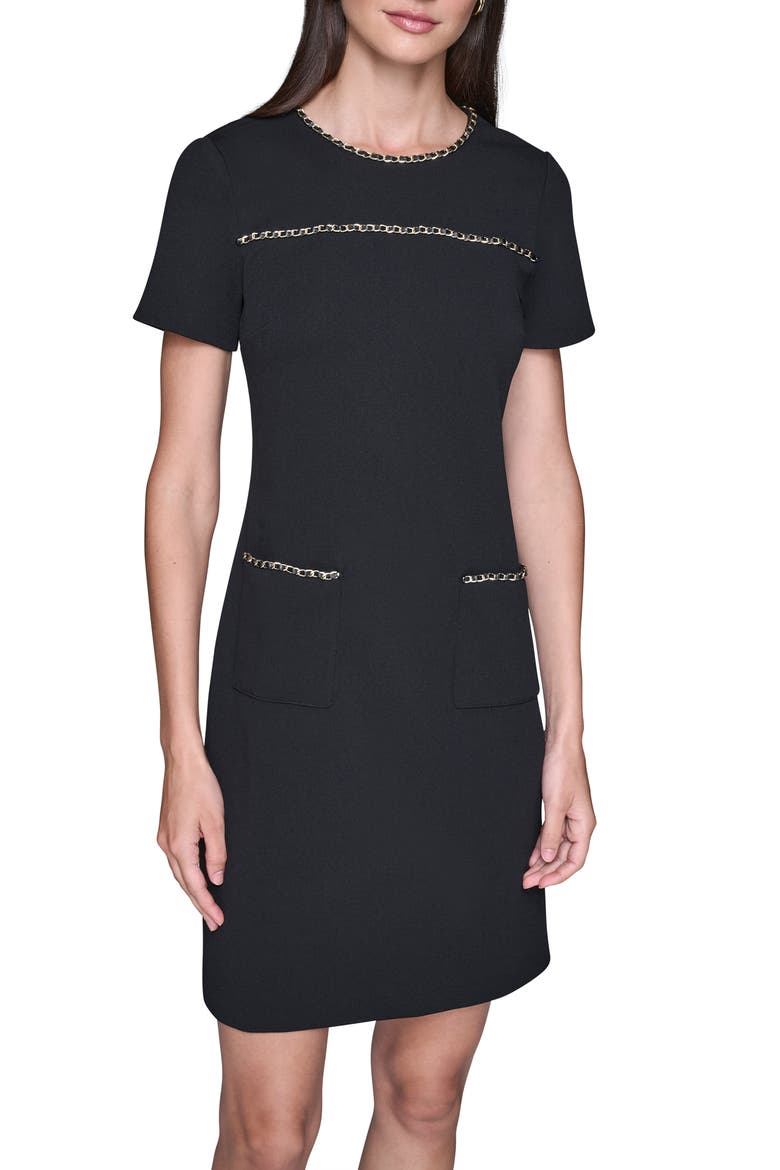 Chain Embellished Scuba Crepe Sheath Dress