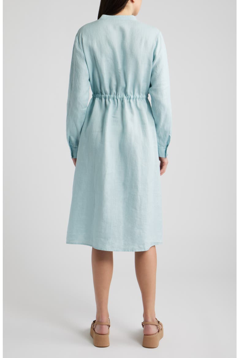 Mandarin Collar Long Sleeve Organic Linen Midi Shirtdress