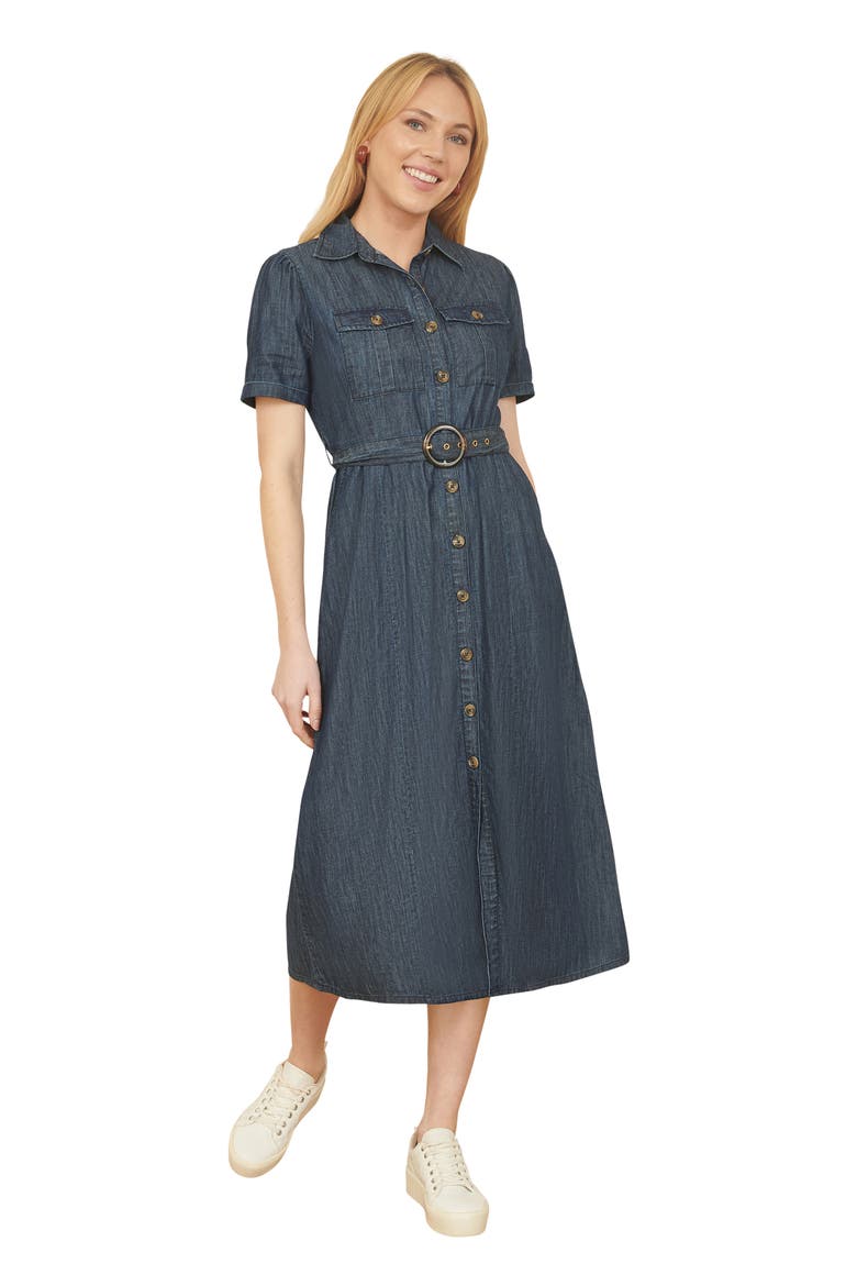 Chambray Denim Utility Midi Shirt Dress