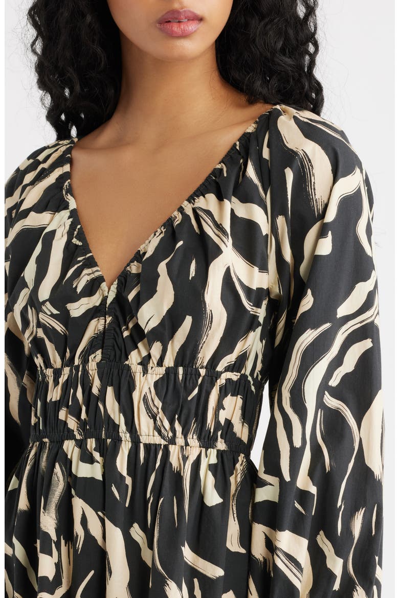 Krina Long Sleeve Brushstroke Print Dress