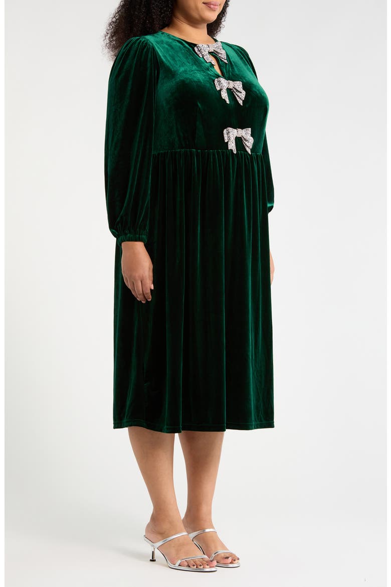 Jena Glow Bow Long Sleeve Velvet Midi Dress