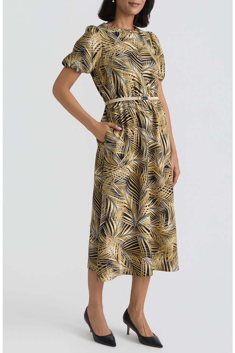 Palm Print Belted Midi Shirtdress