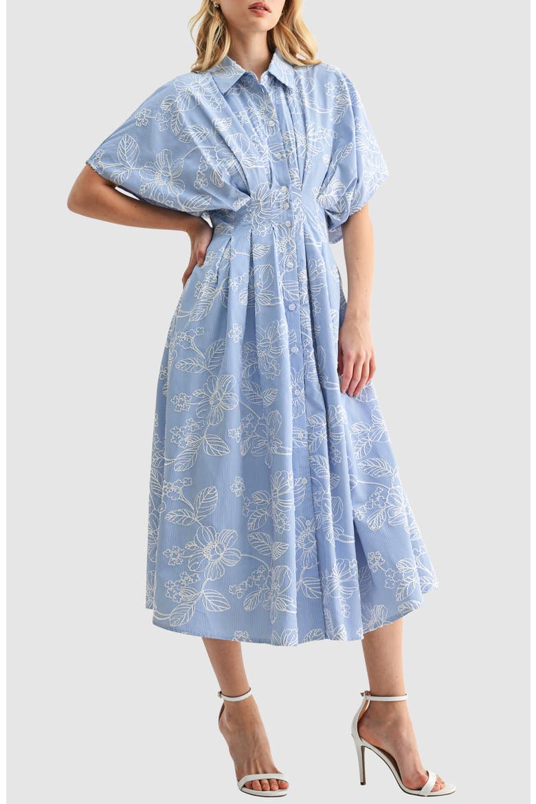 Embroidered Stripe Midi Shirtdress