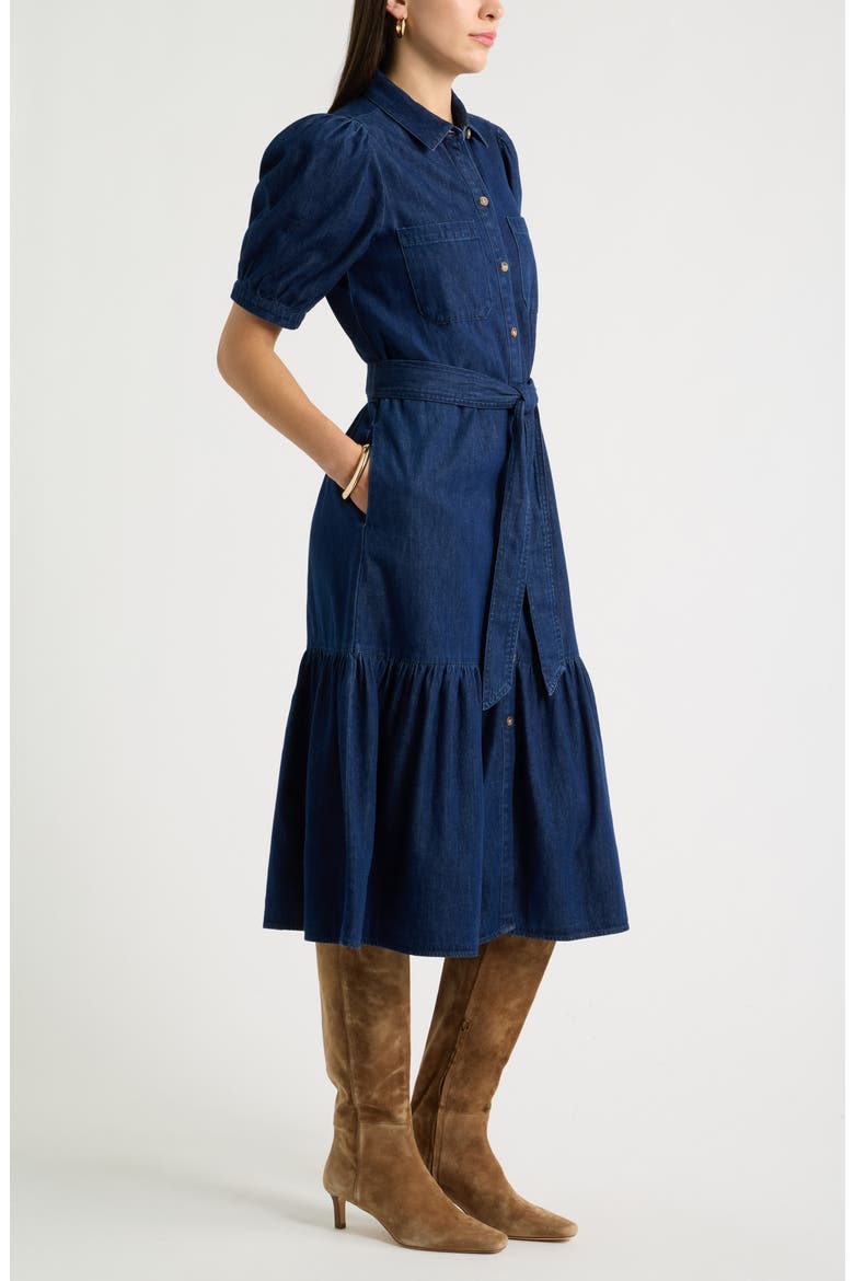 Belted Cotton Chambray Midi Dress