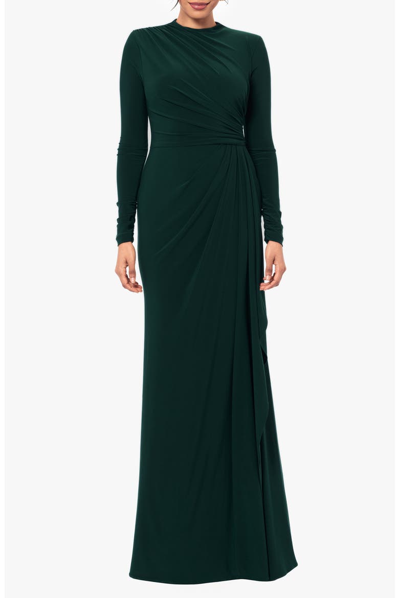 Side Ruffle Long Sleeve Gown