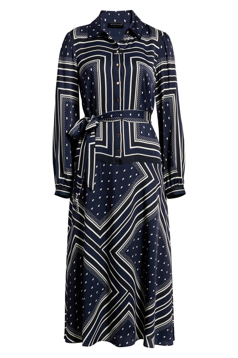 The Hollie Diamond Rain Print Long Sleeve Silk Blend Midi Shirtdress