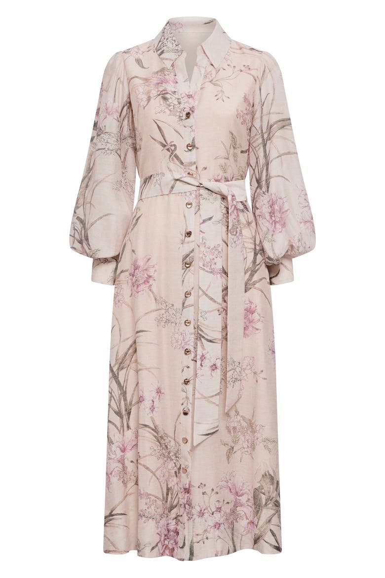 Hazel Long Sleeve Floral Print Midi Shirtdress