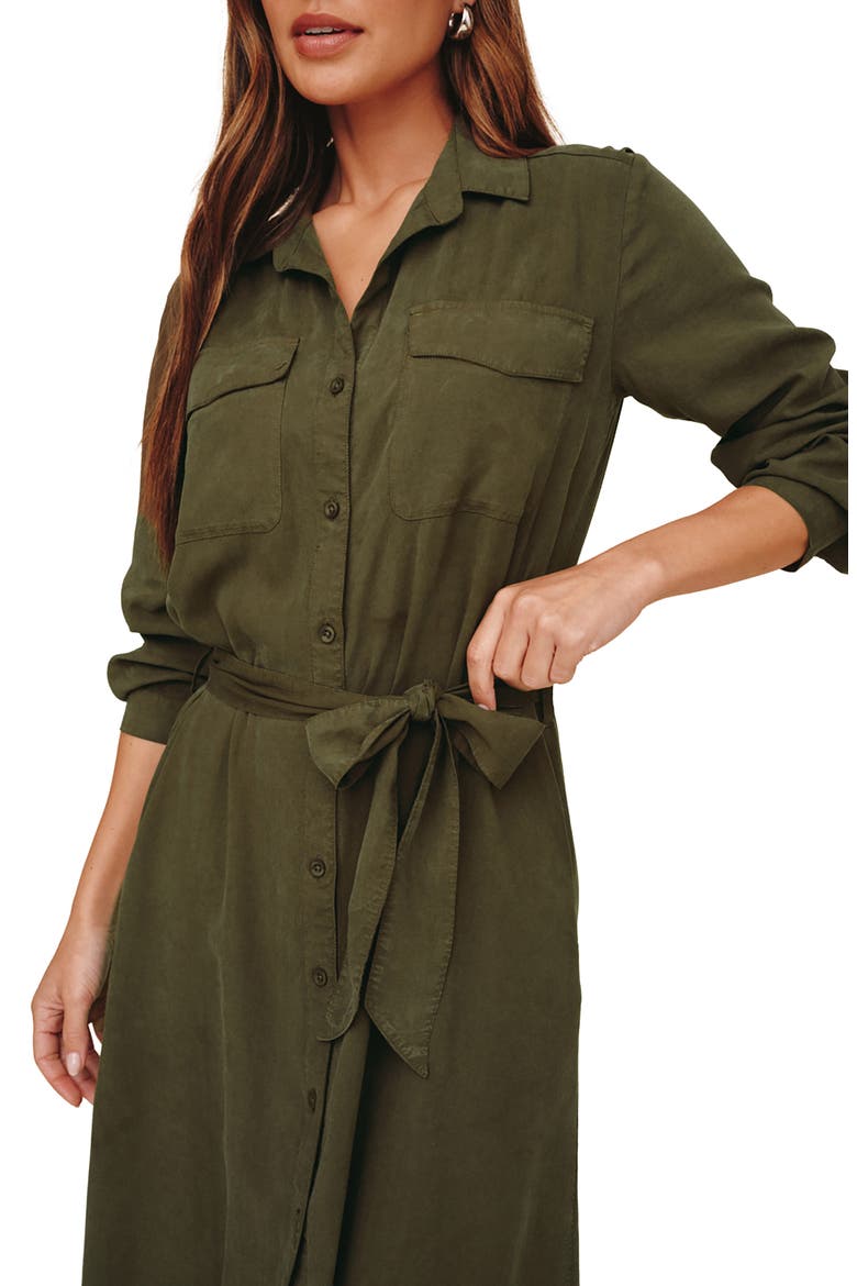 Tie Waist Long Sleeve Midi Dress