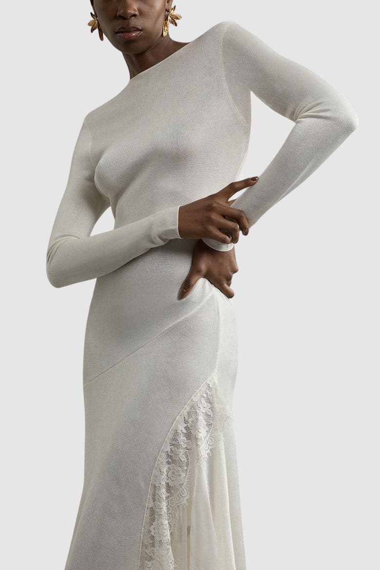 Slinky Lace Asymmetric Maxi Dress