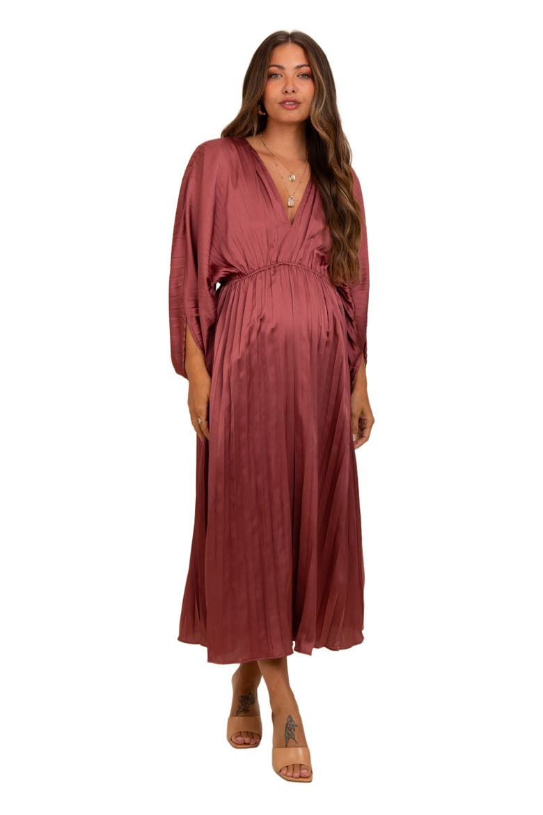 Satin Pleated V-Neck Maxi Dress