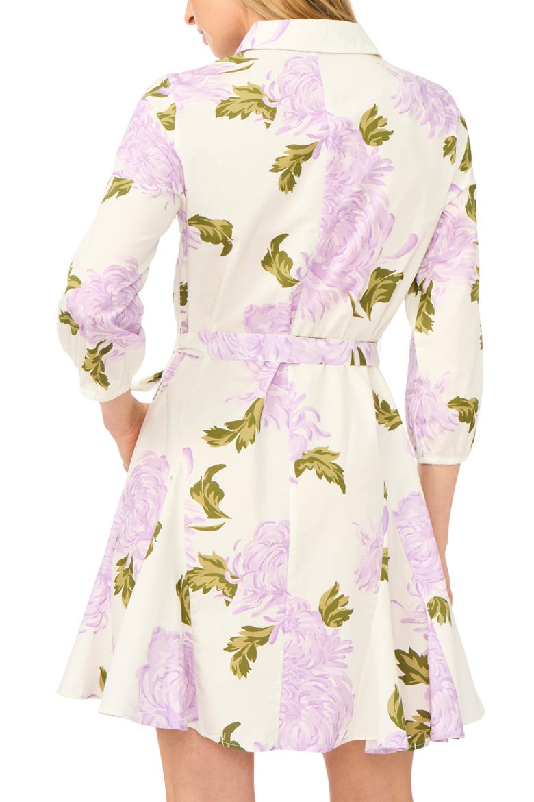 Floral Tie Belt Cotton Mini Shirtdress