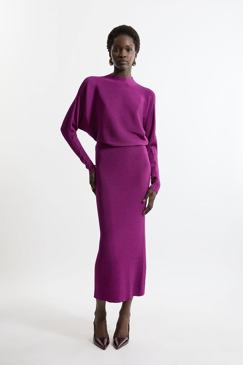 Drape Knit Bat Wing Pencil Midi Dress