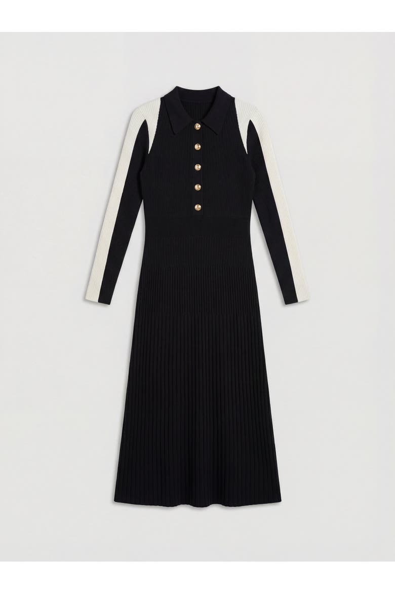 Rib Knit Long Sleeve Military Midi Dress