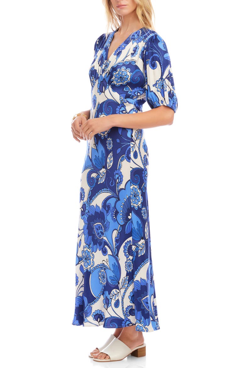 Floral Puff Sleeve Bias Maxi Dress