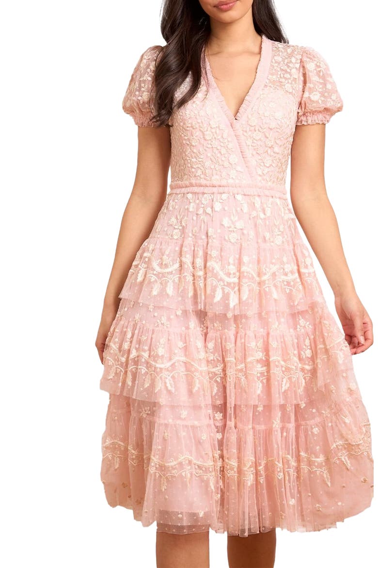 Layered Lace V-Neck Midi Dress
