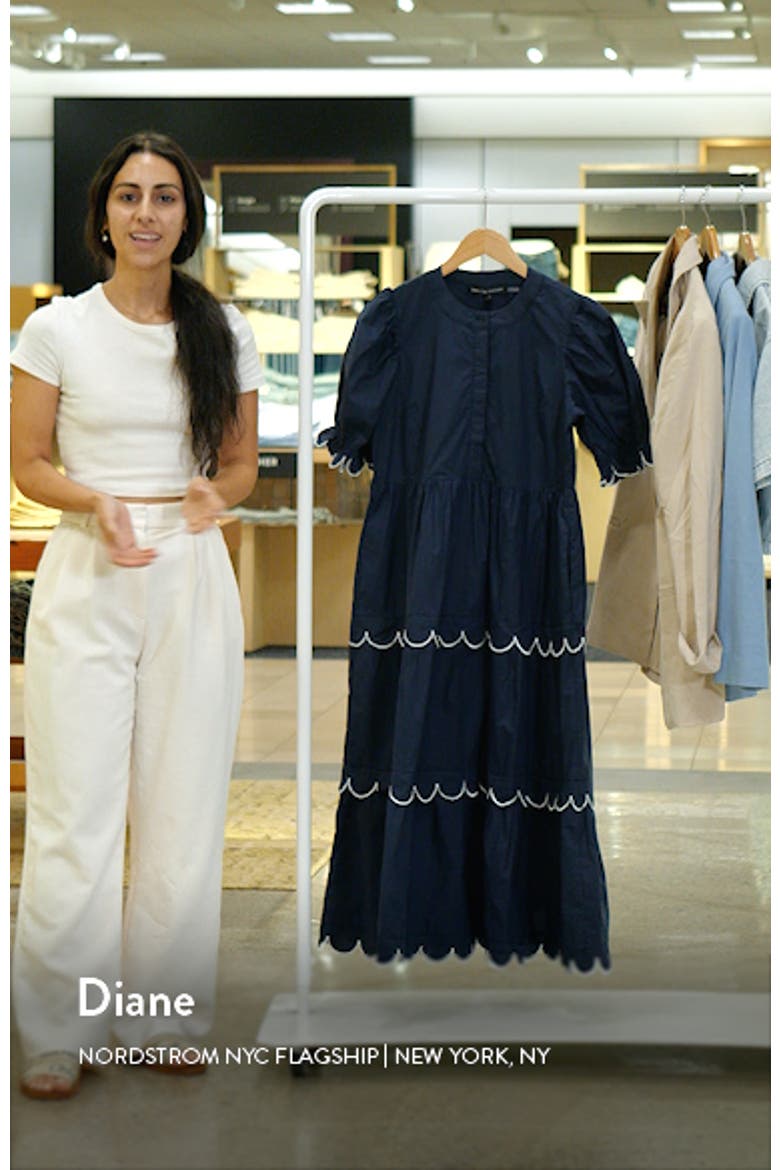 Contrast Scalloped Trim Cotton Midi Dress