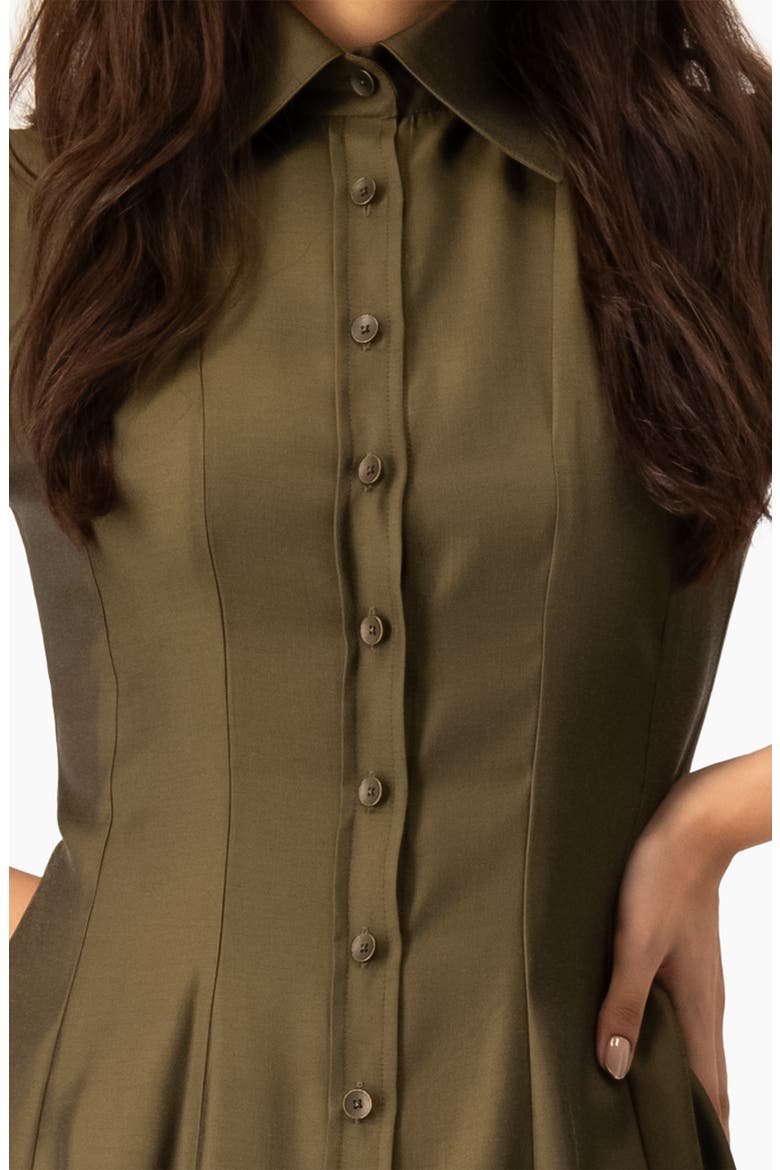 Short Sleeve Midi Dress with Button-Front Fit-and-Flare Shirtdres