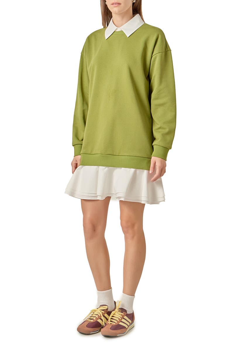 Long Sleeve Mixed Media Sweatshirt Minidress