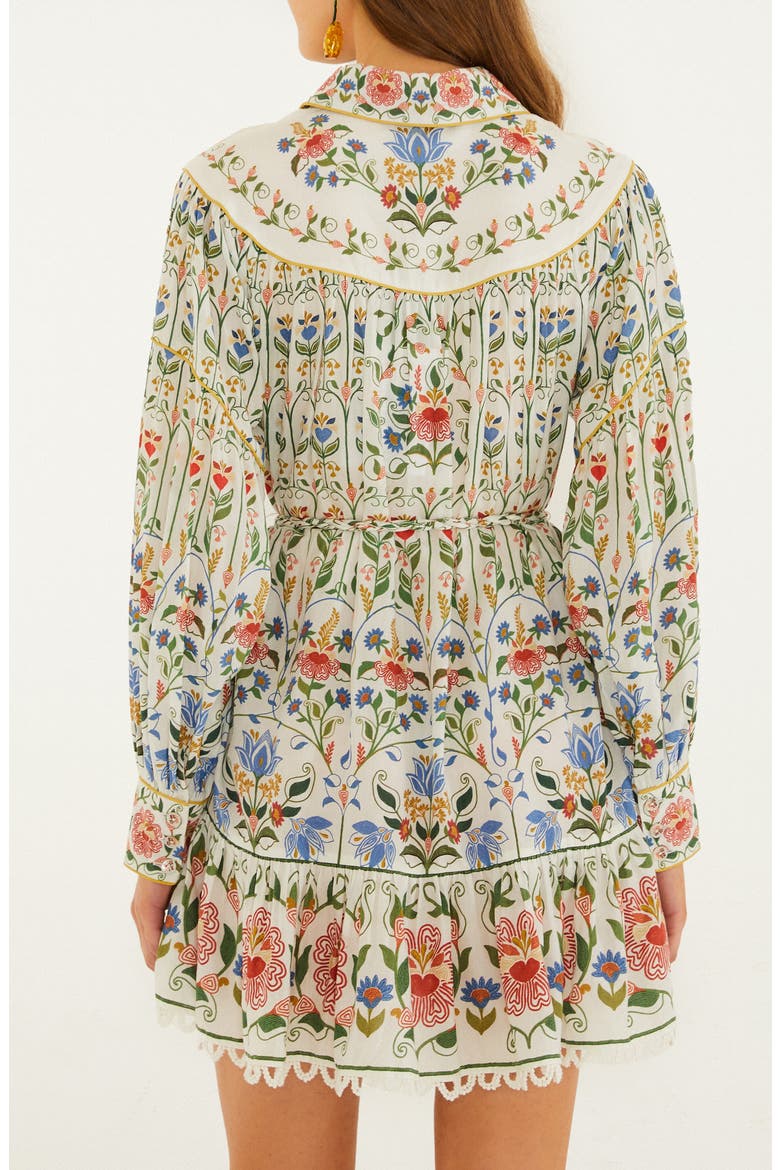 Stitched Garden Long Sleeve Cotton Blend Mini Shirtdress