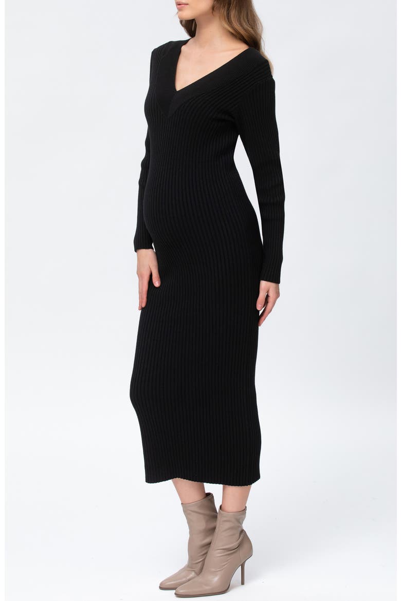 Rib Long Sleeve Maternity Midi Sweater Dress
