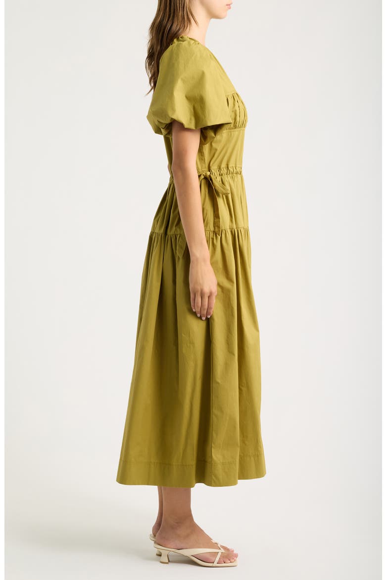 Smocked Puff Sleeve Midi Dress