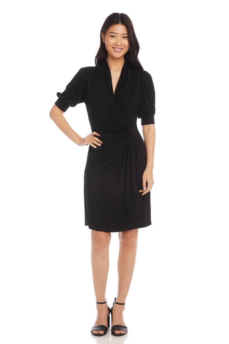 Puff Sleeve Jersey Faux Wrap Dress