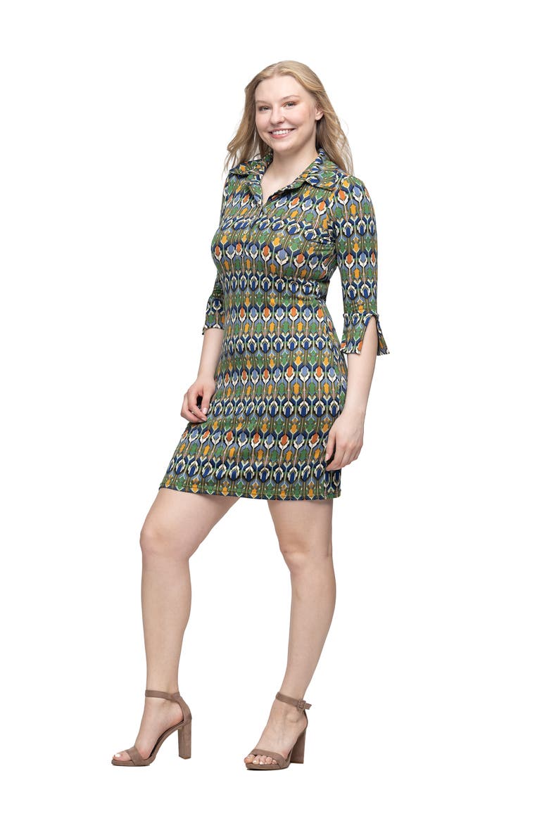 Geometric Print Three Quarter Sleeve Mini Dress