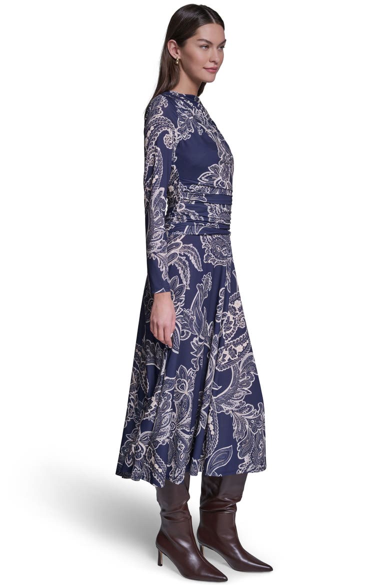 Long Sleeve Paisley Printed Jersey Midi Dress