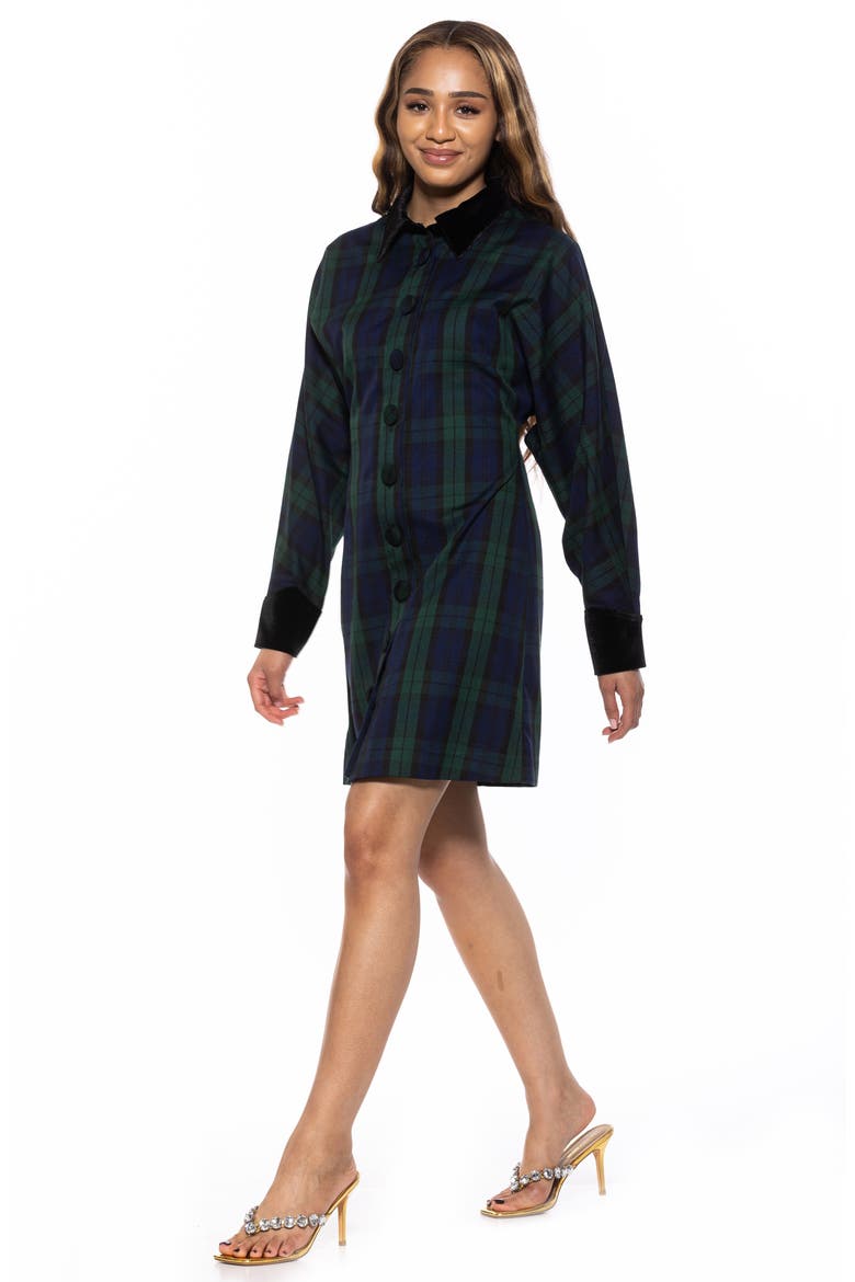 Velvet Trim Long Sleeve Shirtdress