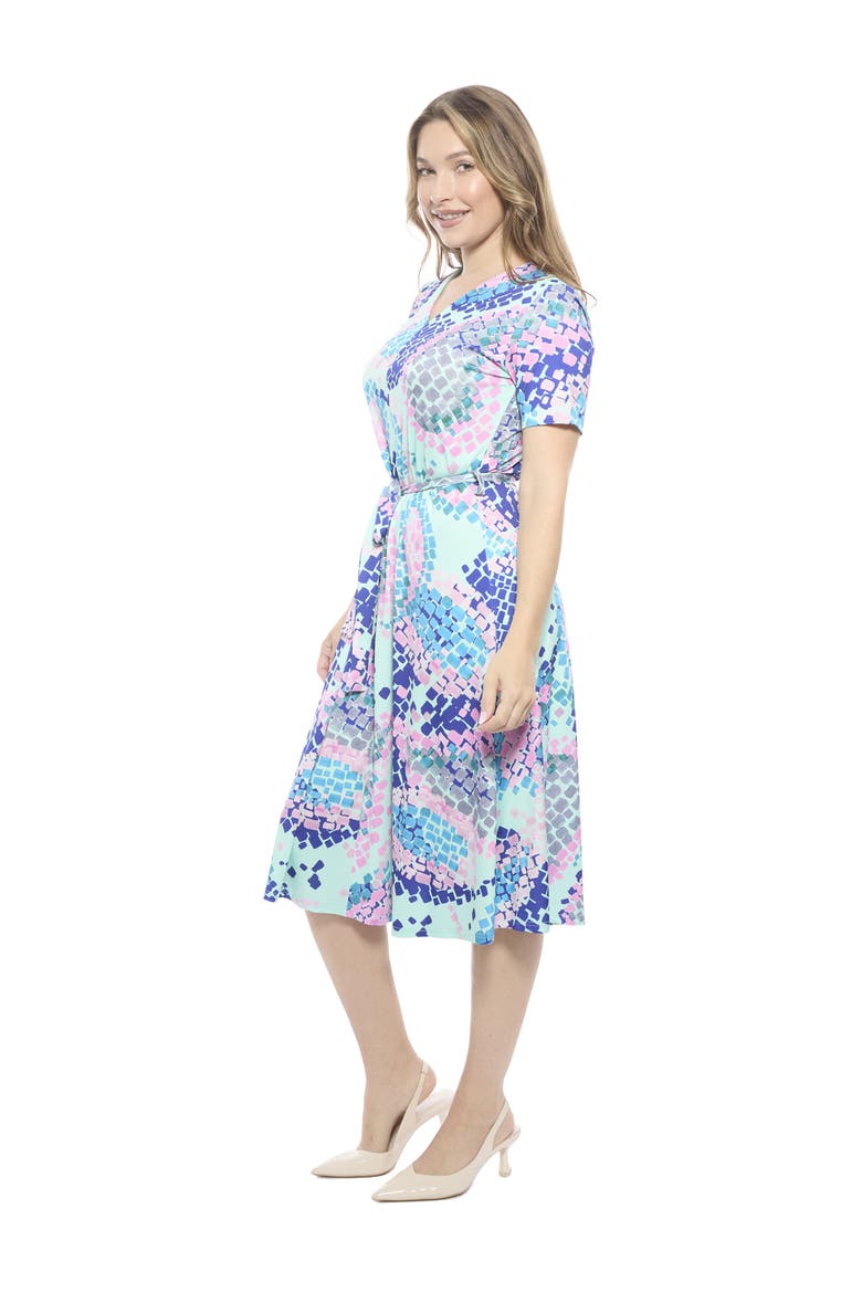 Womens Essential V-Neck Short Sleeve A-Line Midi Dress