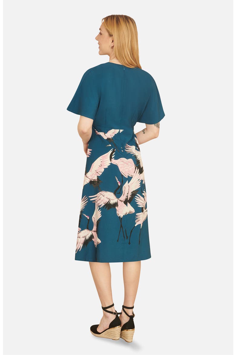 Crane Print Midi Dress