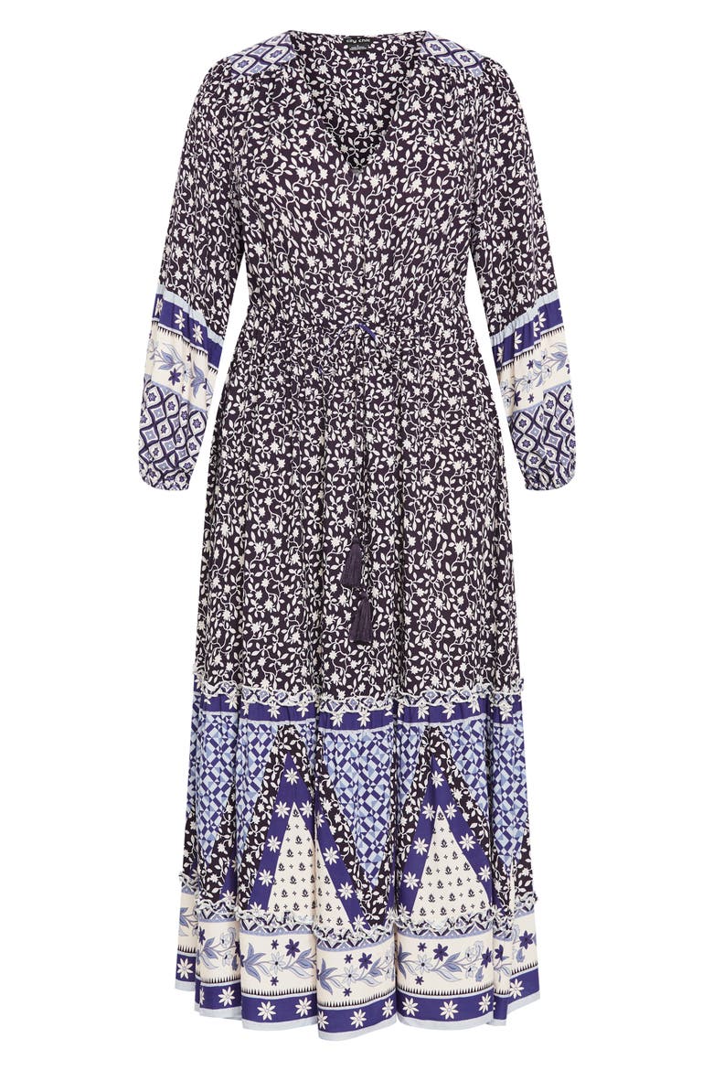 Faith Border Print Long Sleeve Maxi Dress