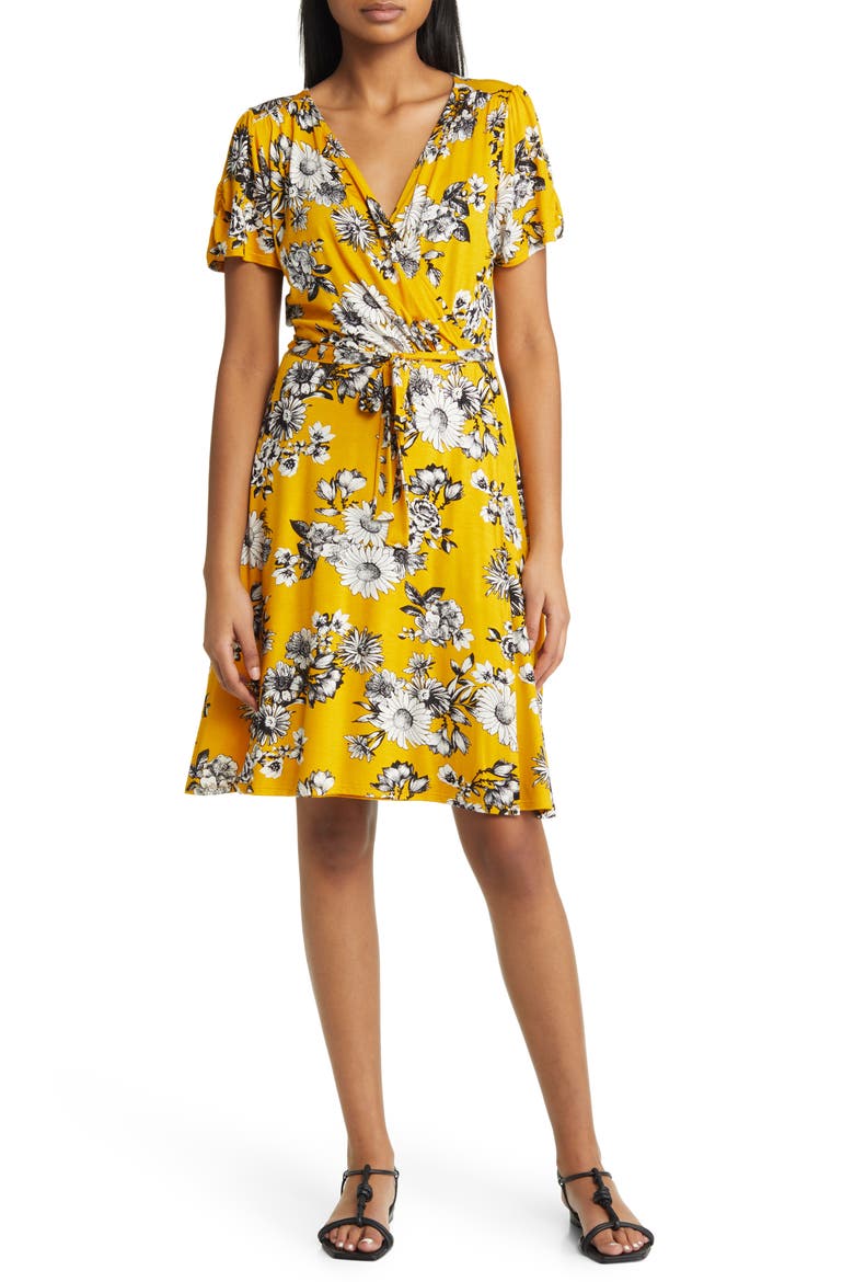 Floral Faux Wrap Knit Dress