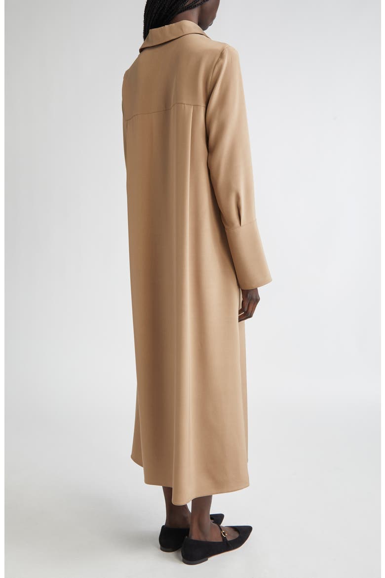 Ossola Long Sleeve Silk Stretch Crêpe de Chine Midi Shirtdress
