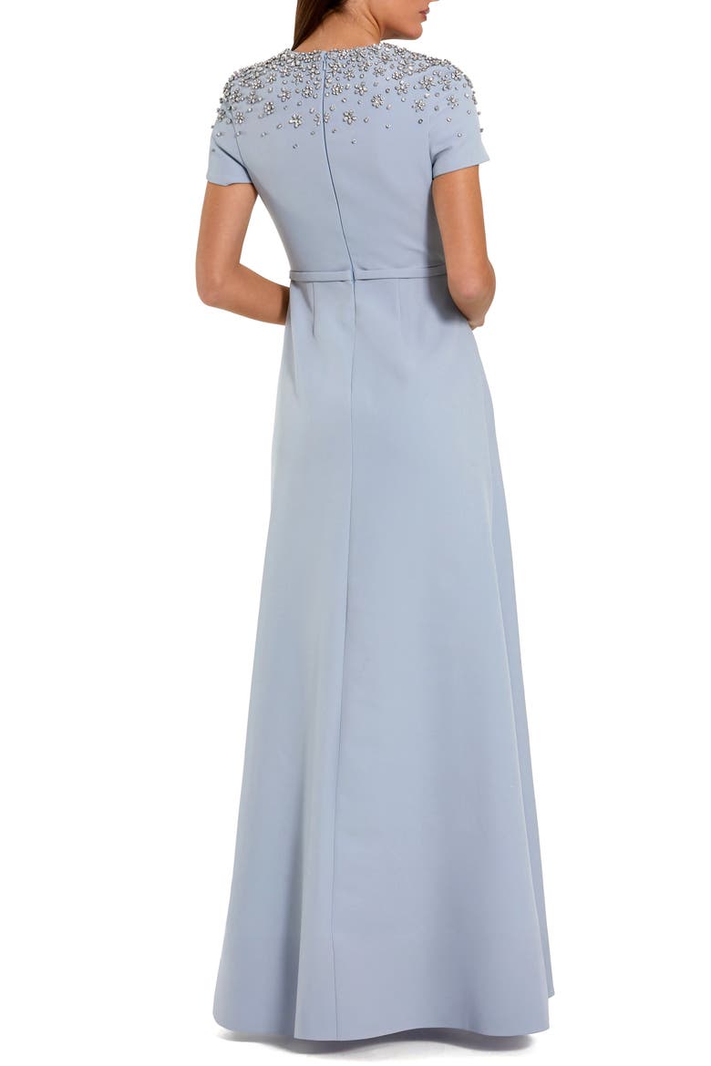 Short Sleeve Beaded High Neck Crepe Gown
