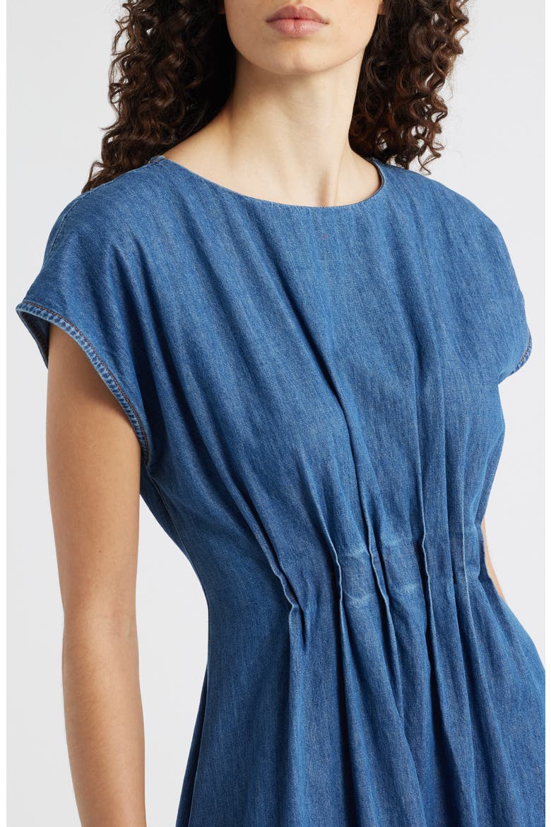 Pleat Detail Denim Midi Dress