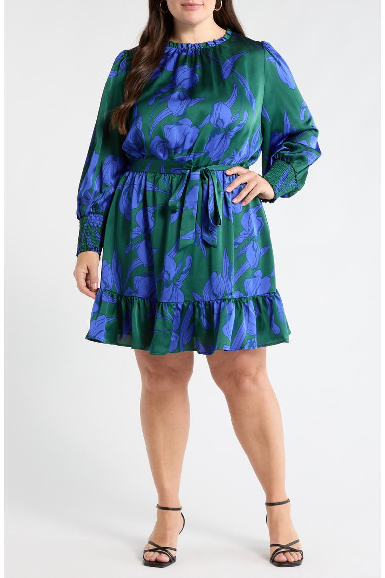 Busbee Floral Sevilla Satin Long Sleeve Dress