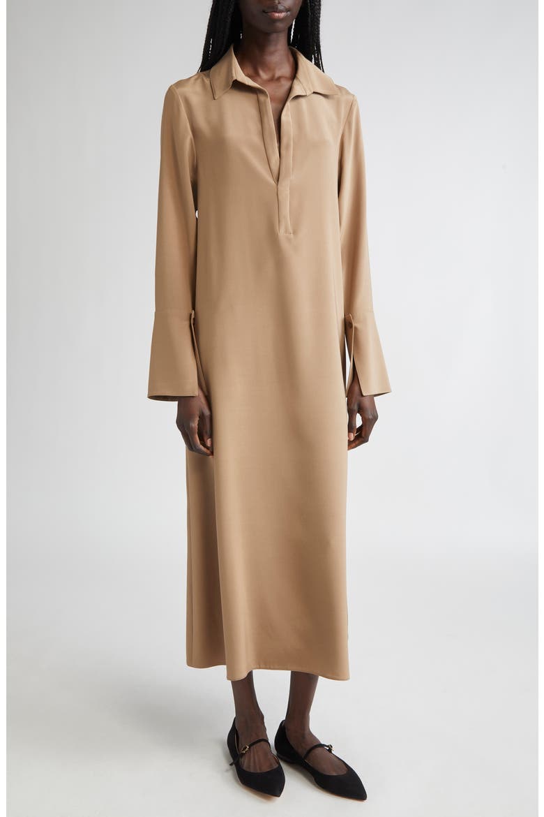 Ossola Long Sleeve Silk Stretch Crêpe de Chine Midi Shirtdress