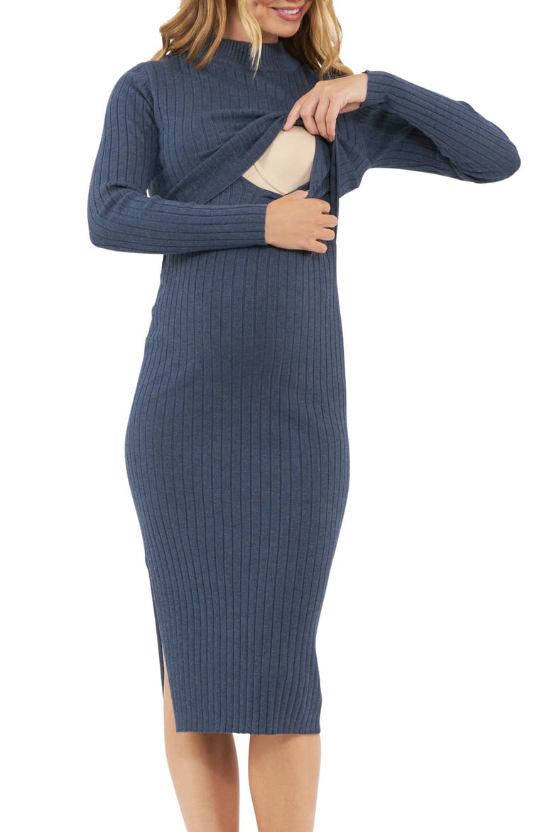 Nella Knit Ribbed Maternity and Nursing Midi Dress