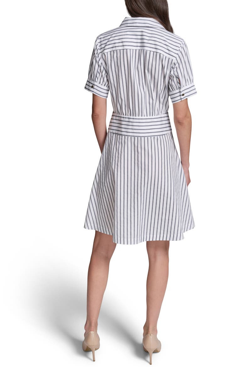 Floral Embroidery Detail Stripe Cotton Shirtdress