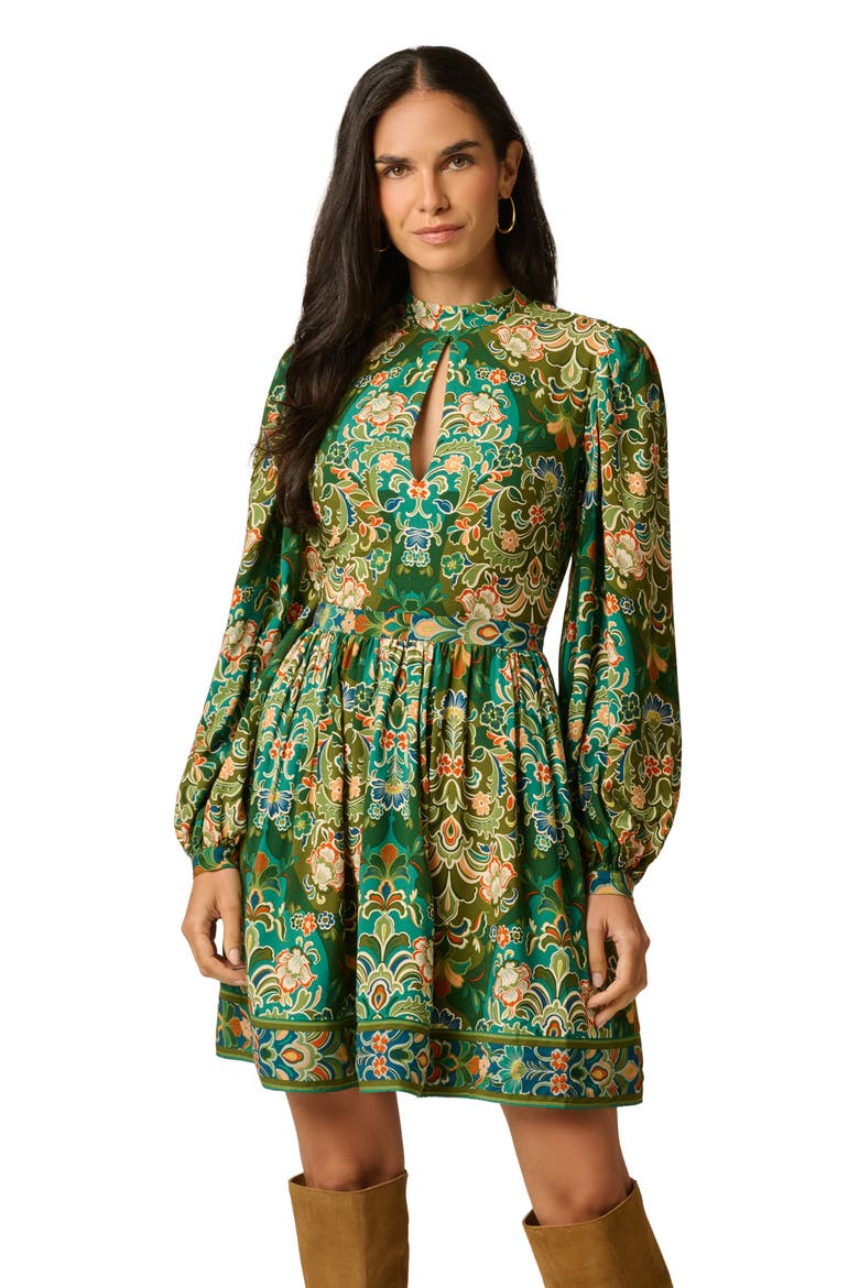 Print Mock Neck Long Sleeve Minidress