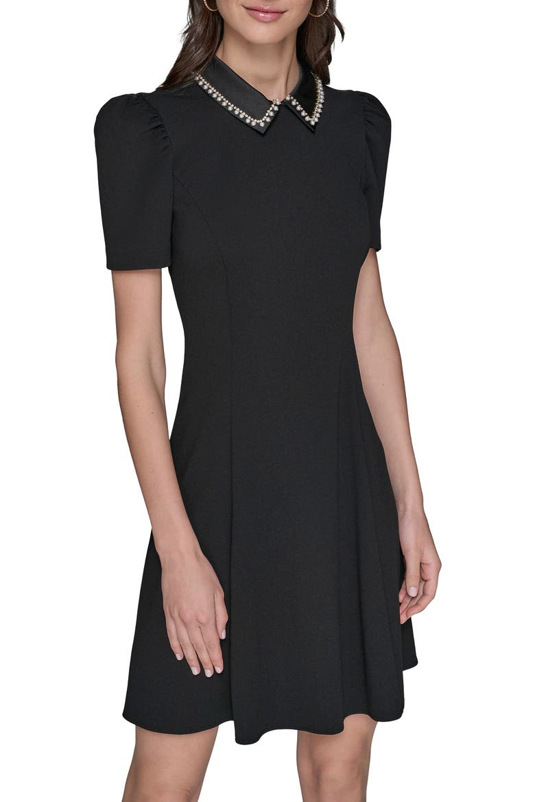 Faux Pearl Detail Crepe Fit & Flare Minidress