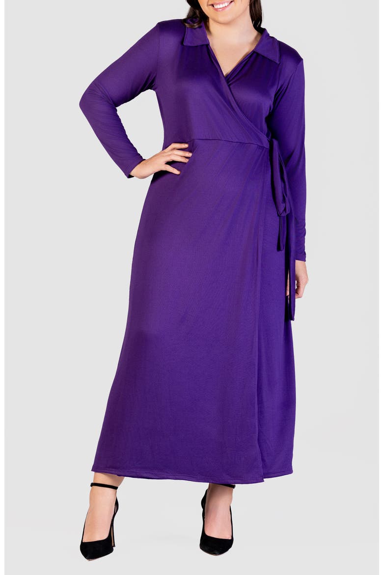 Collared Long Sleeve Wrap Front Maxi Dress