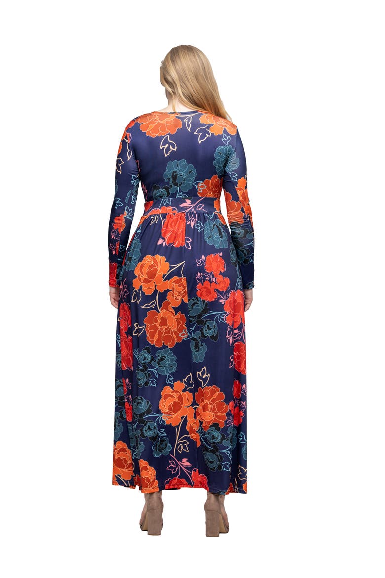 Floral Print Long Sleeve Side Slit Maxi Dress