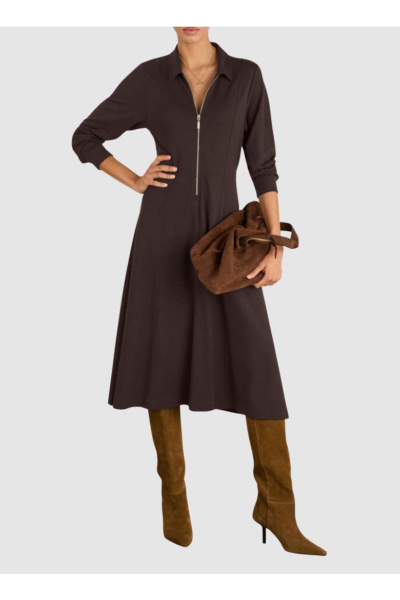 Mariposa Ponte Zip Front Midi Dress