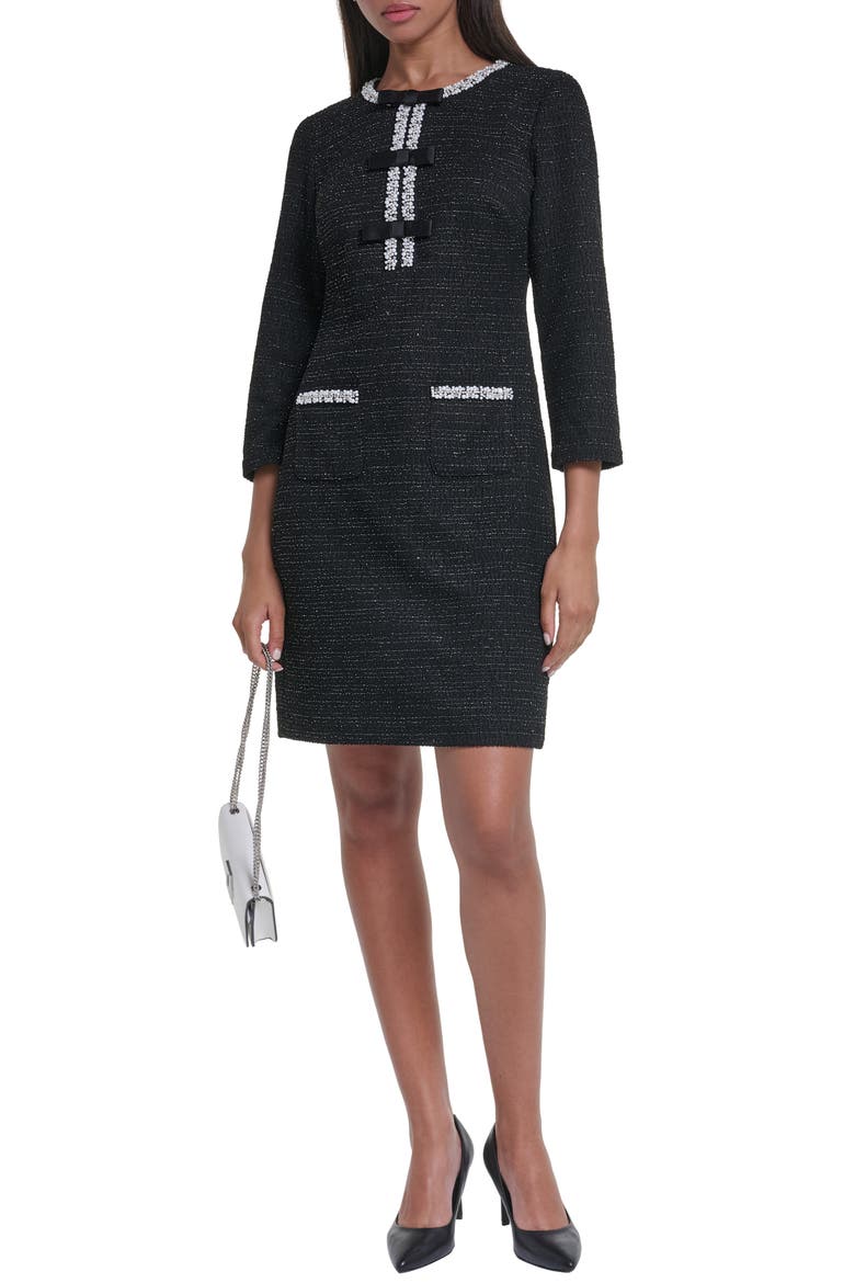 Bead Detail Shimmer Knit Tweed Shift Minidress