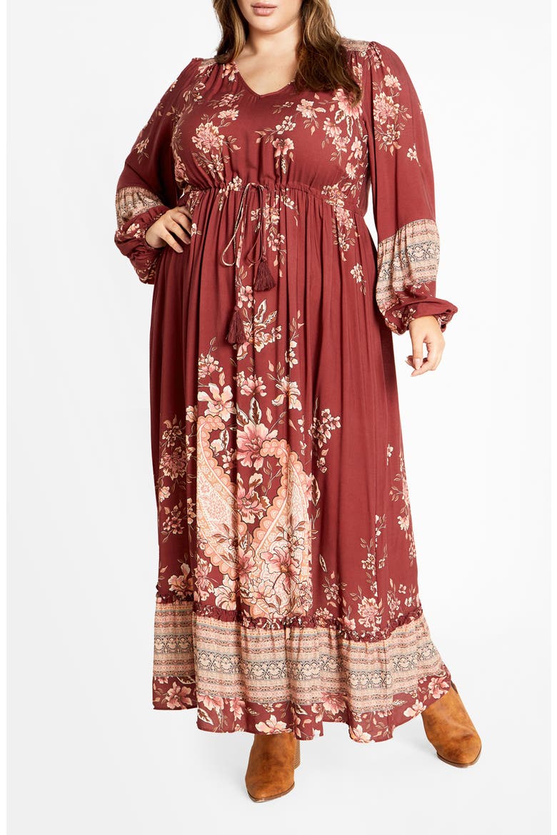 Destiny Placed Print Long Sleeve Maxi Dress