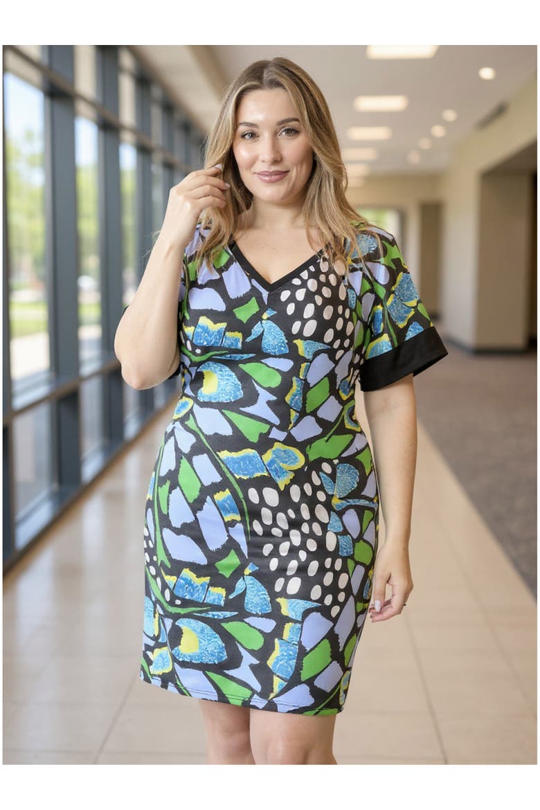 Plus Size Butterfly Short Sleeve Knee Length T-Shirt Dress