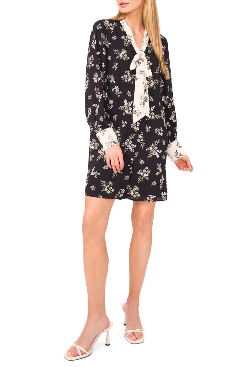 Tie Neck Long Sleeve Shirtdress